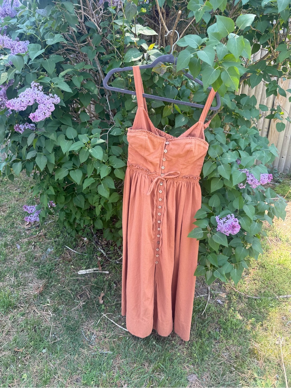 Free People Terra Cotta Button-Front Midi Dress